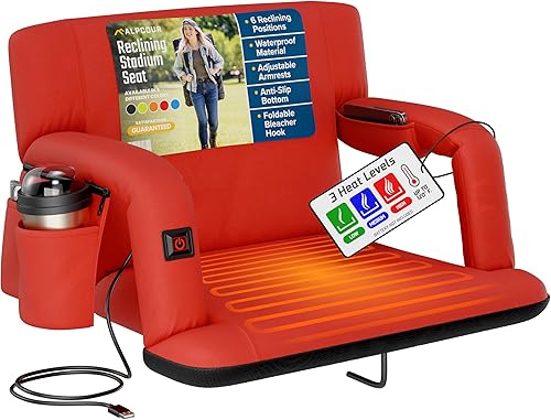 Miniatura 10 de Alpcour Asiento de estadio plegable con calefacción, silla reclinable de lujo con respaldo y soporte de brazo, extra grueso, ligero e impermeable