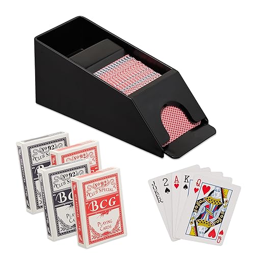 Relaxdays Distributore Carte da Gioco, Dispenser con 4 Mazzi, Dealing Shoe Black Jack, in Plastica, 10x10x25 cm, Nero