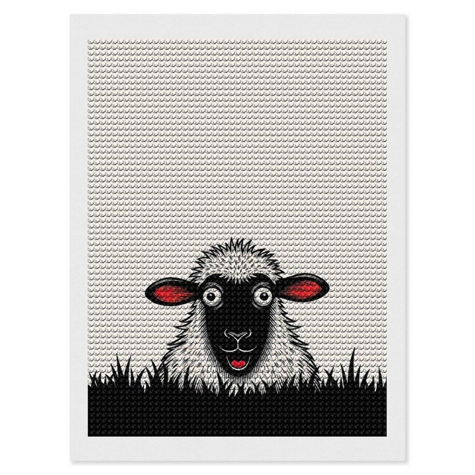 Junmoney Funny Sheep Peeking Over Grass Diamond Painting Canvas Kit 12"x16", Round Gems, Living Room Decor, Seasonal Gift Choice, Modern Decor