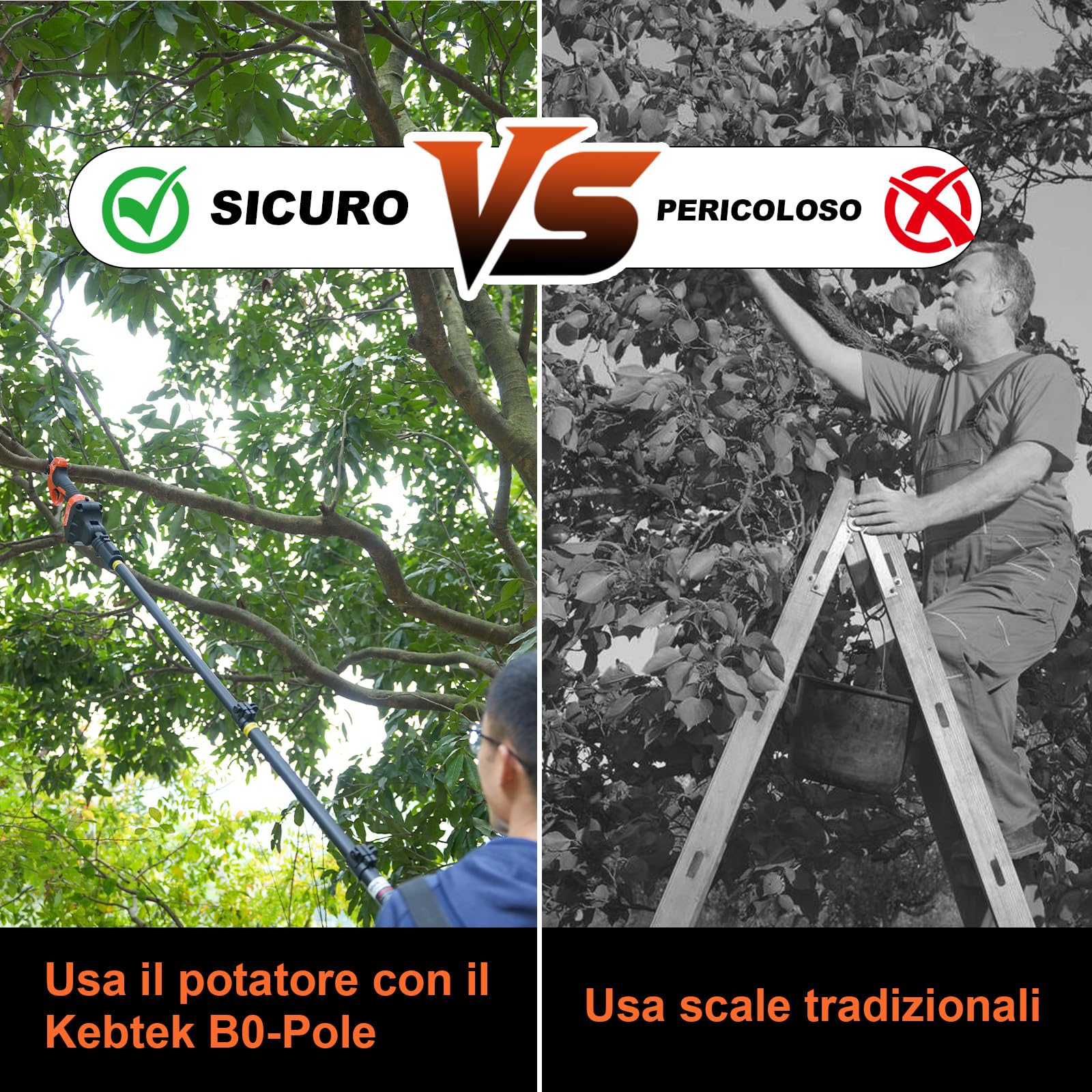 Kebtek Lungo manico telescopico Estensione per cesoie elettriche, asta telescopica 4,2-8,2 ft per potatura batteria giardinaggio albero ramo alto raggio di taglio esteso B0 poli