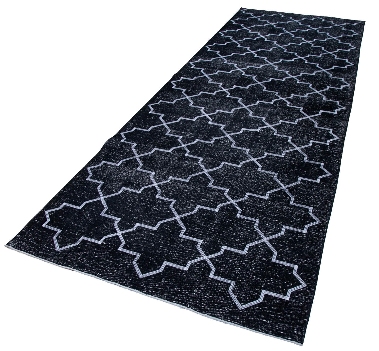 48 x 130 - 142 x 395 Cm Geometric Carpet Black Geometric Bohemian Wool Cotton Handmade Handknotted Vintage