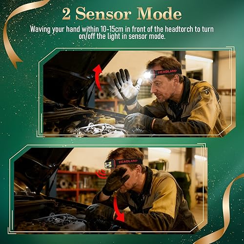 Miniatura 5 de Paquete de 2 faros delanteros  Linterna recargable superbrillante, relleno de calcetines para hombres, 8 modos con carga rápida USB-C, movimiento