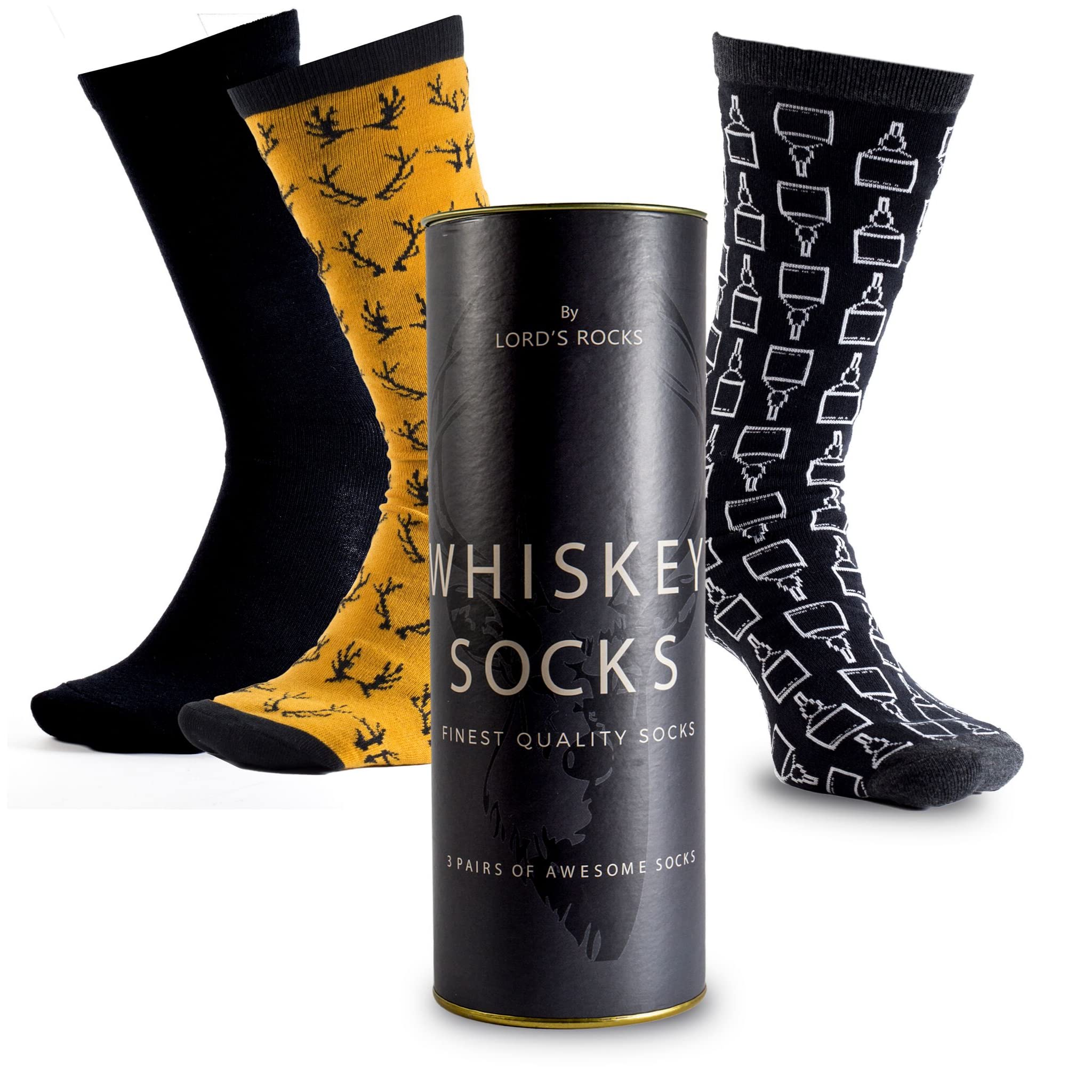 LORD'S ROCKS Whiskey Gifts for Men - Men's Dress Socks 2 Pair in Collectible Whiskey Packaging