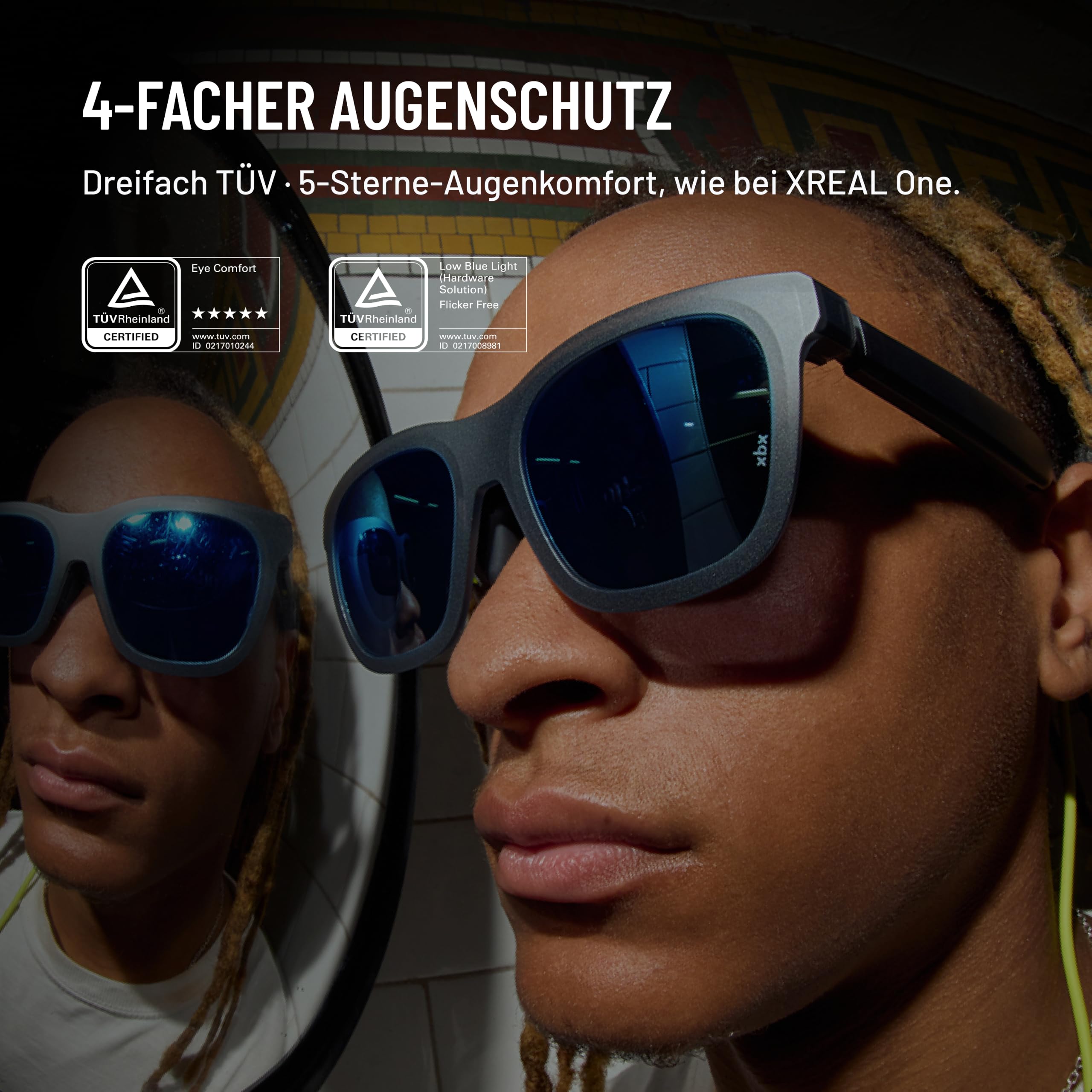 XREAL xbx a01+ AR Brille, 62g Ultraleicht, 147” Tragbarer Großbildschirm für Filme & Gaming, 1600 Nit Helligkeit, HDR10 Display, USB-C DP für iPhone, iPad, Android, Steam Deck, ROG & PC