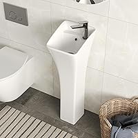 DeerValley DV-1P529 Horizon Small Pedestal Sink - Ceramic Freestanding Bathroom Sink 11.22x12.6x35in White with Overflow