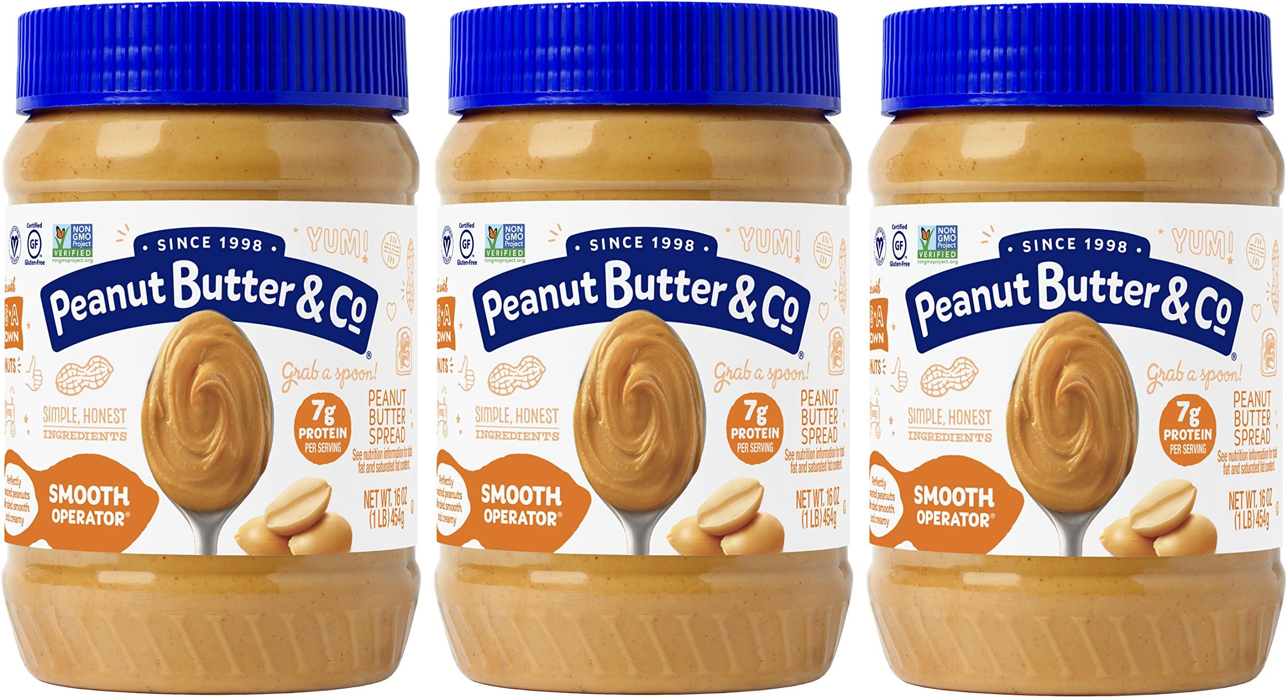 Peanut Butter & Co. Smooth Operator Peanut Butter, Non-GMO Project Verified, Gluten Free, Vegan, 16 Oz (Pack of 3)