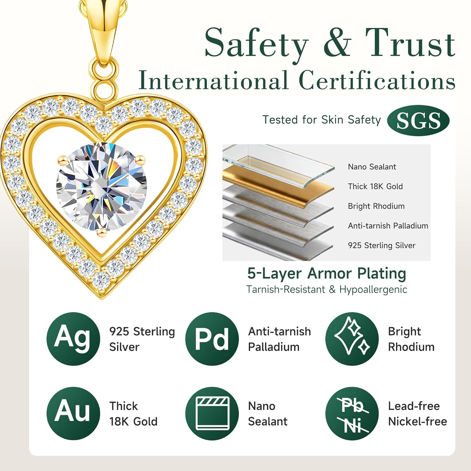 Heart Pendant Necklace for Women: Luxury Gift for Wife Girlfriend Mom/Her - 3ct D Color Moissanite - Gold Jewelry with Gift Box- Hypoallergenic & Adjustable Chain - Daily & Special Occasion Wear - Image 4