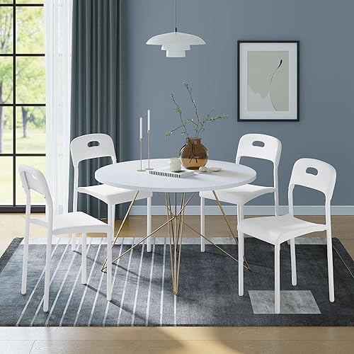IDEALHOUSE Juego de 4 sillas de comedor apilables, sillas de cocina con patas de metal y asiento ergonómico de plástico, impermeables y resistentes