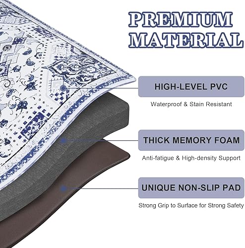Miniatura 8 de ASPMIZ Juego de 2 tapetes de cocina bohemios azules y grises antideslizantes, acolchados antifatiga, juego de alfombras y tapetes de cocina