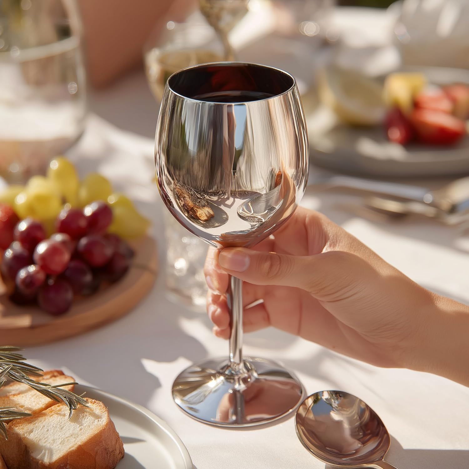 K&K Home Silver Stainless Steel Unbreakable Wine Glasses - 18 oz - Set of 2 Colored, Stemmed Metal Wine Glasses Perfect for Outdoors, Weddings, and Parties (Silver, Set of 2) - Image 7