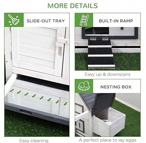 Miniatura 7 de PawHut Gallinero de madera de 65 pulgadas con pista desmontable, jaula para aves de corral al aire libre con caja nido, bandeja extraíble, barras de