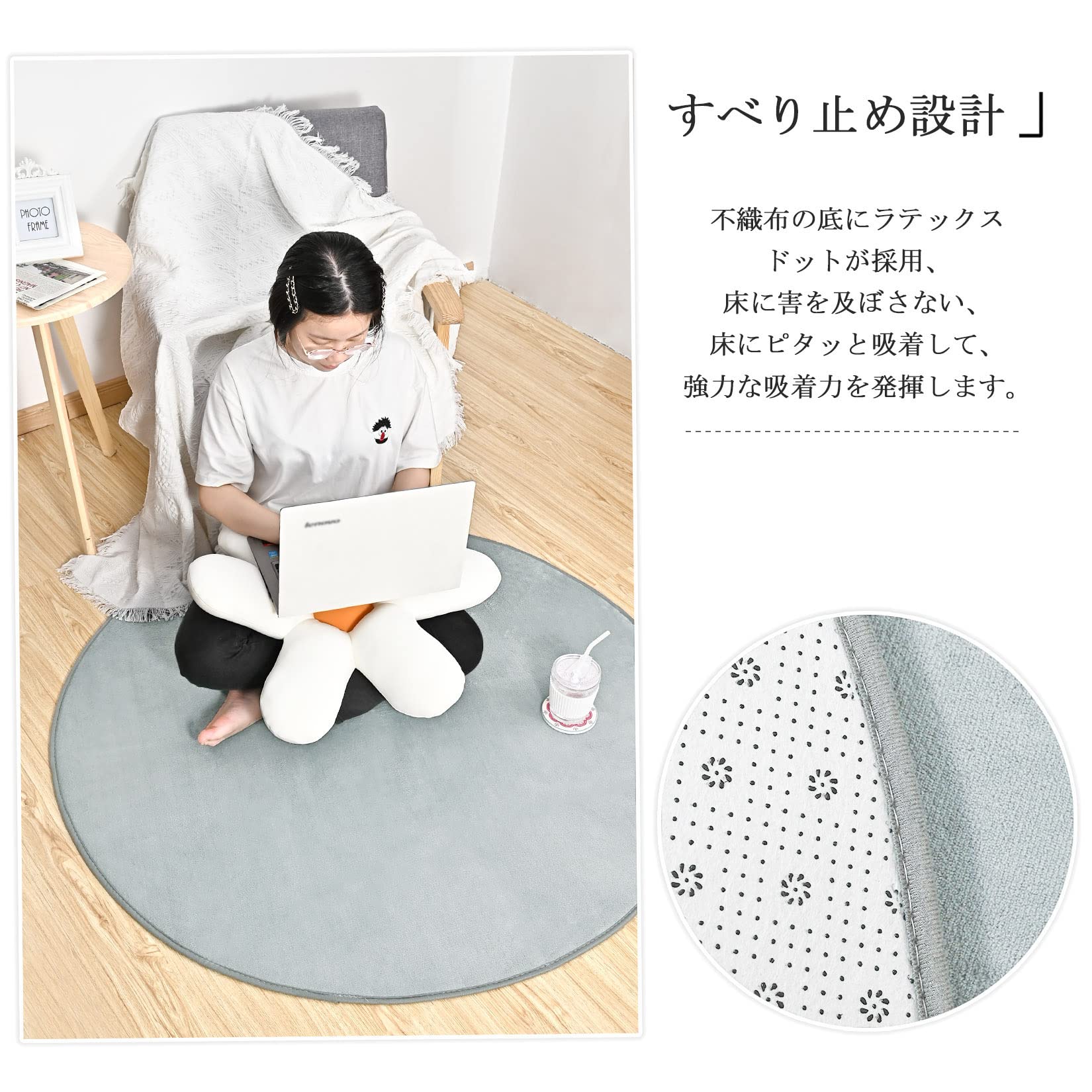 ふかふかバイカラーサークルラグ丸円形　cc 直径100cm ブラックホワイト白黒 ふかふかバイカラーサークルラグ形 cc 直径100cm ブラック