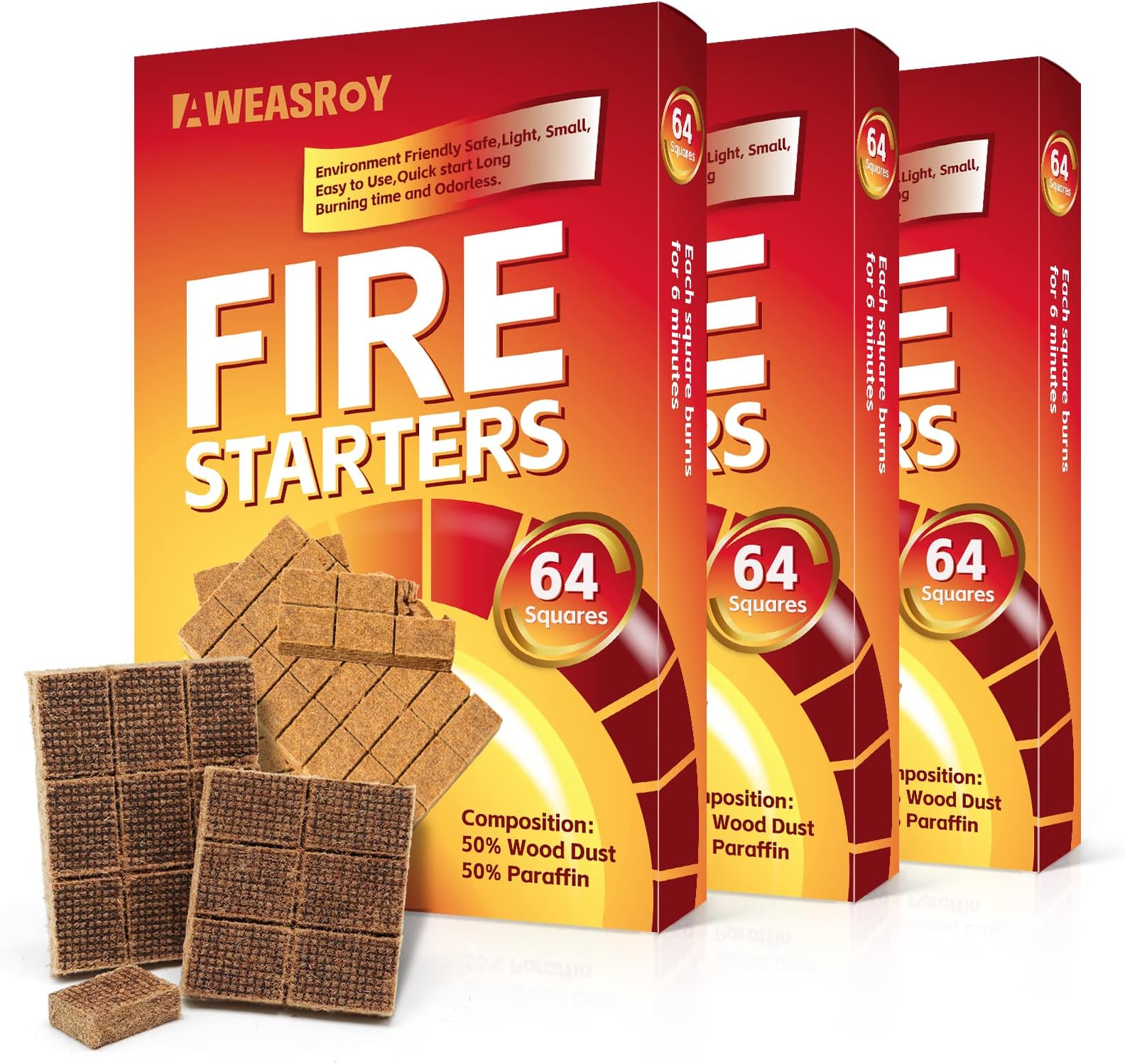 Fire Starter for Fireplace 192 Squares, Fire Starters Squares Non-Toxic Safe for Camping, Bonfires, and BBQs Fire Starter Cubes