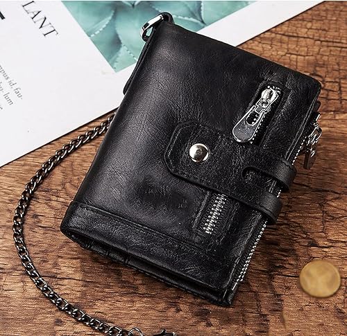 Miniatura 5 de TAUFE Men's Wallets, Cowhide Genuine Leather Men Wallet Coin Purse Mini Card Holder Chain Male Walet Pocket Chain