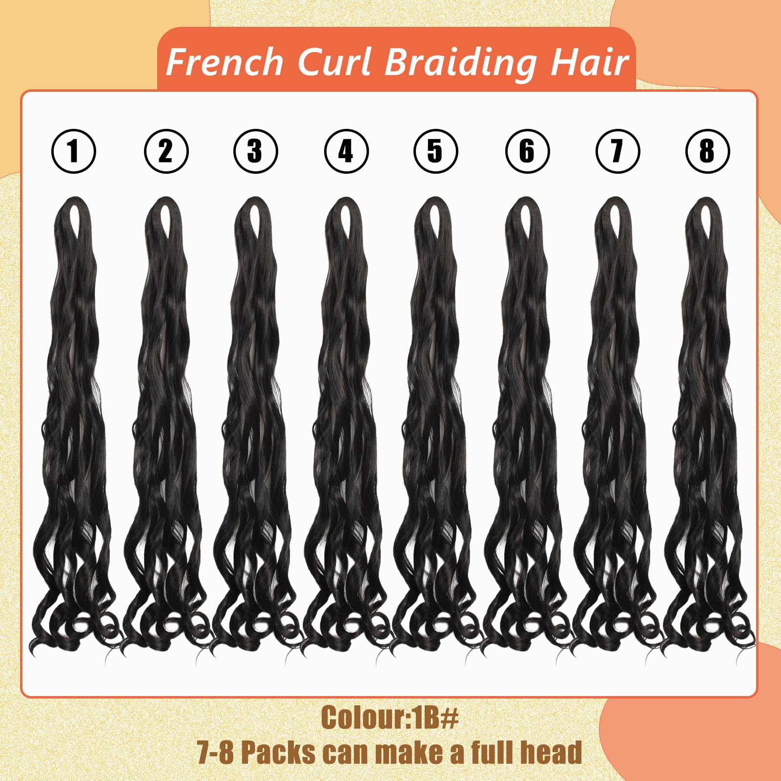 Enbeautiful French Curl Braiding Hair 24 Inch 8 Packs Pre Stretched French Curly Braids Loose Wavy Synthetic Curls Crochet Hair for Women with Curly Ends (24Inch,1B,8Packs)