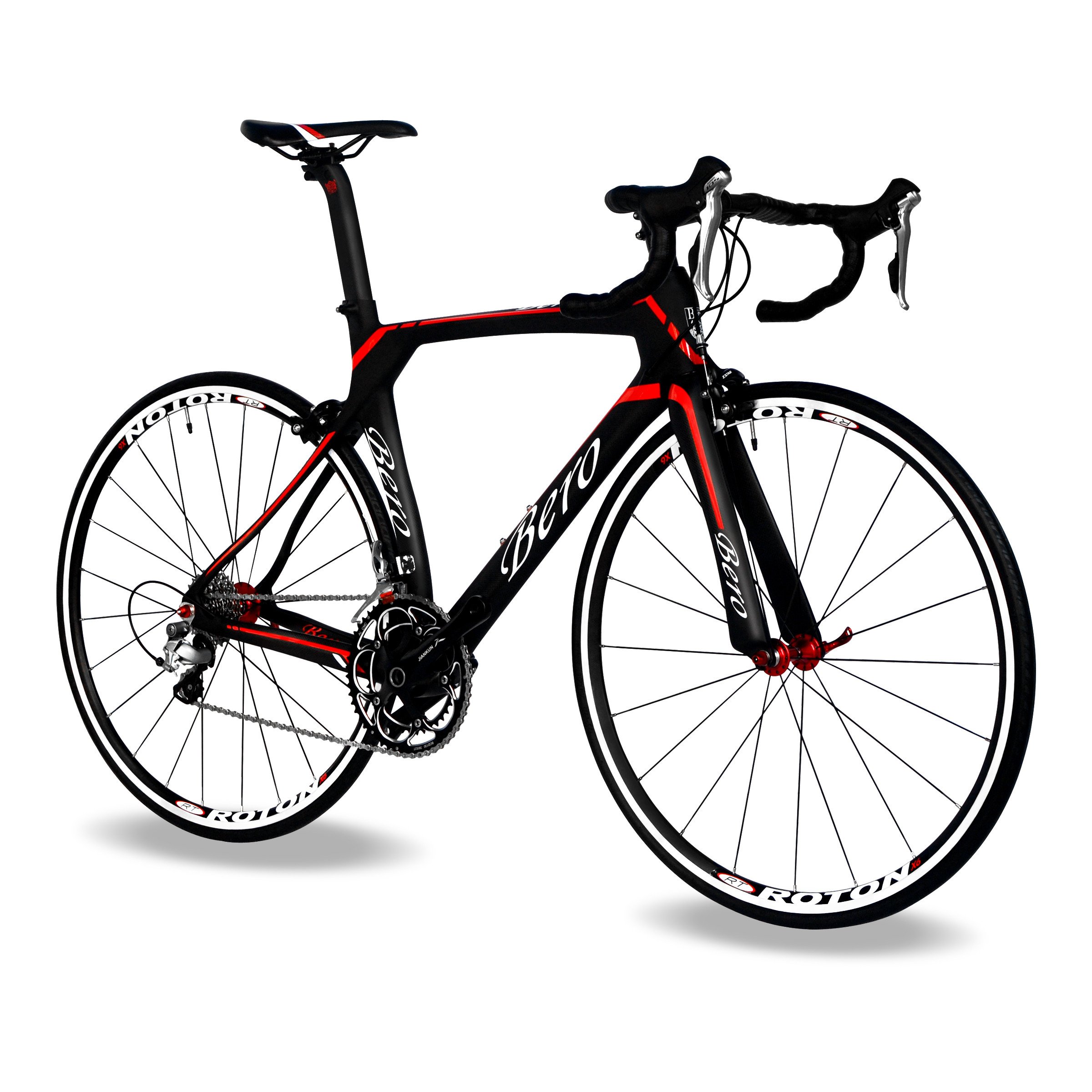 2016 700C Strada Shimano 105 Biciclette con Un Telaio 11S 5800 Bici da Corsa T800-M40 Fibra di Carbonio Aero 18.3Lbs Ultralight Cb013A-2 (Mato Nero e Rosso, 500Mm)