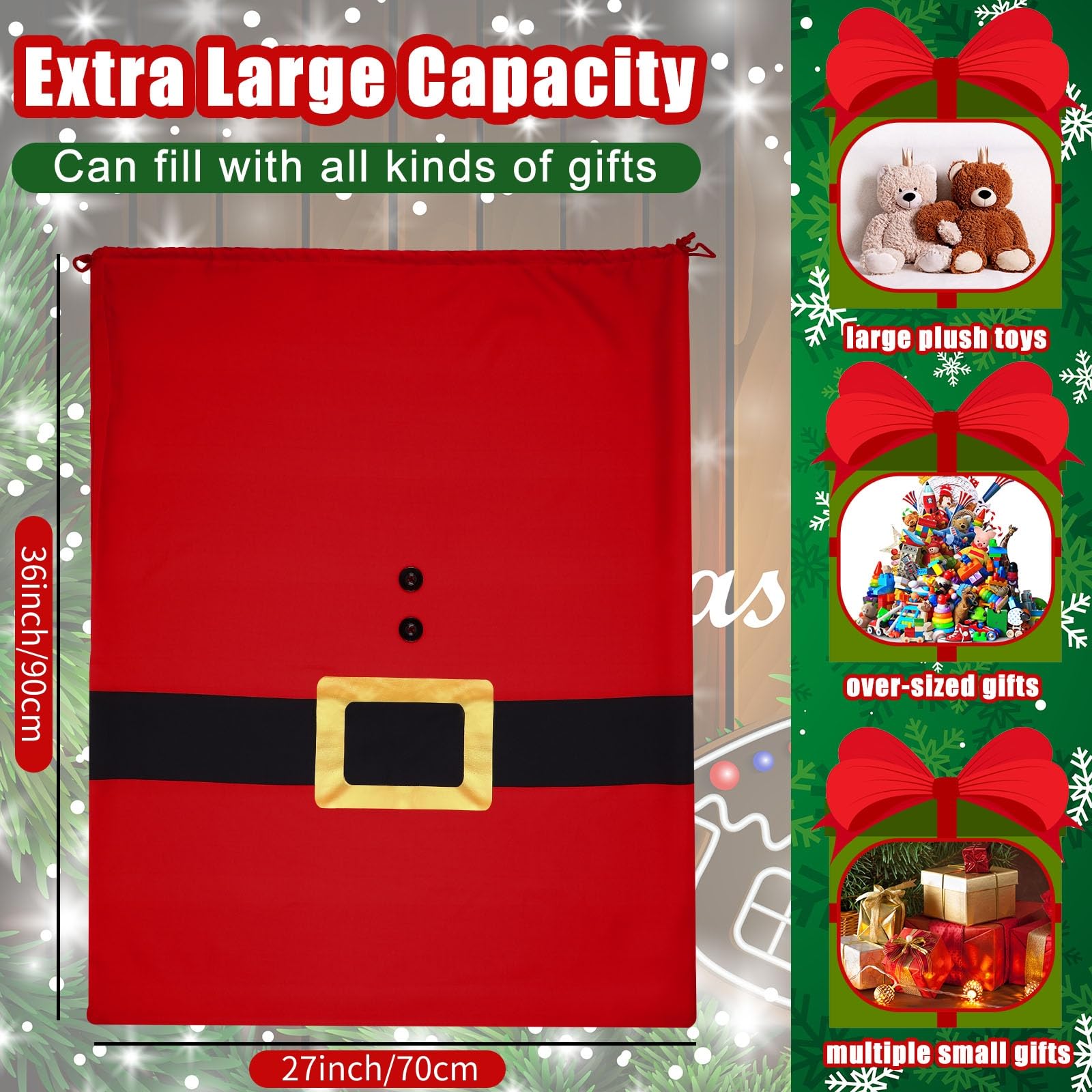 Saco De Regalo Navideño 100% Algodón Calicó: Bolsa Con Cordón Para Regalos, Lotería O Almacenaje