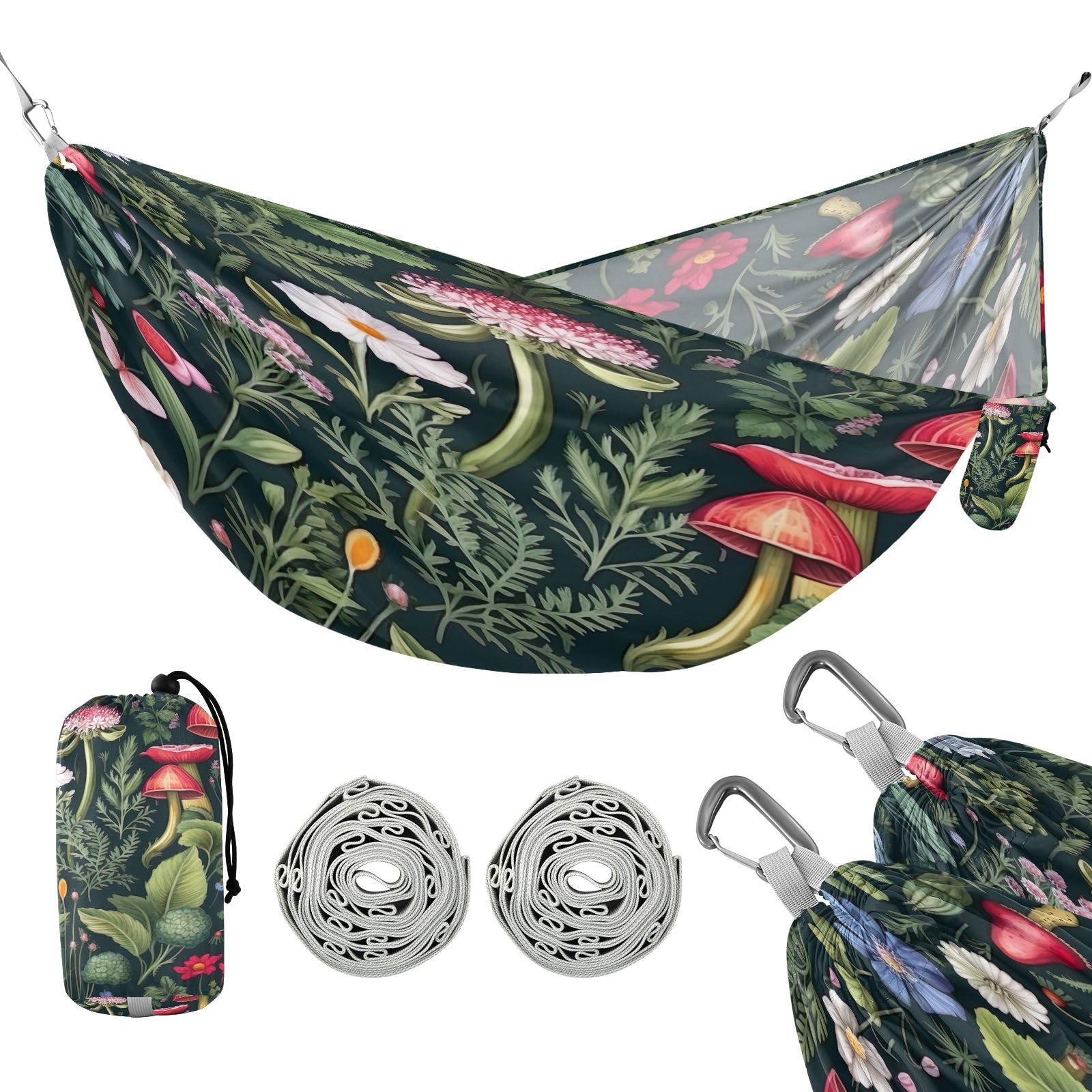 ATTX Wildflowers Mushrooms Camping Hammock - Lightweight & Portable Hammocks, Heavy Duty 330lbs Capacity for Indoor, Hiking, Backpacking, Travel, Backyard, Beach#323