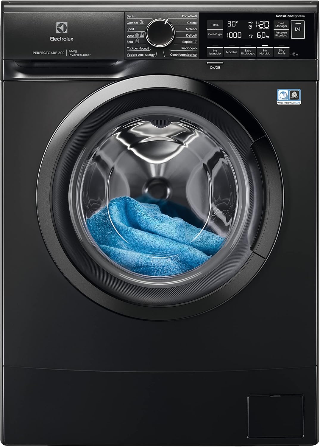 Electrolux EW6SBLACK Lavatrice Slim a Carica Frontale PerfectCare 600 con SensiCare System, 6 kg, Classe C, Argento Scuro [Classe di efficienza energetica C]