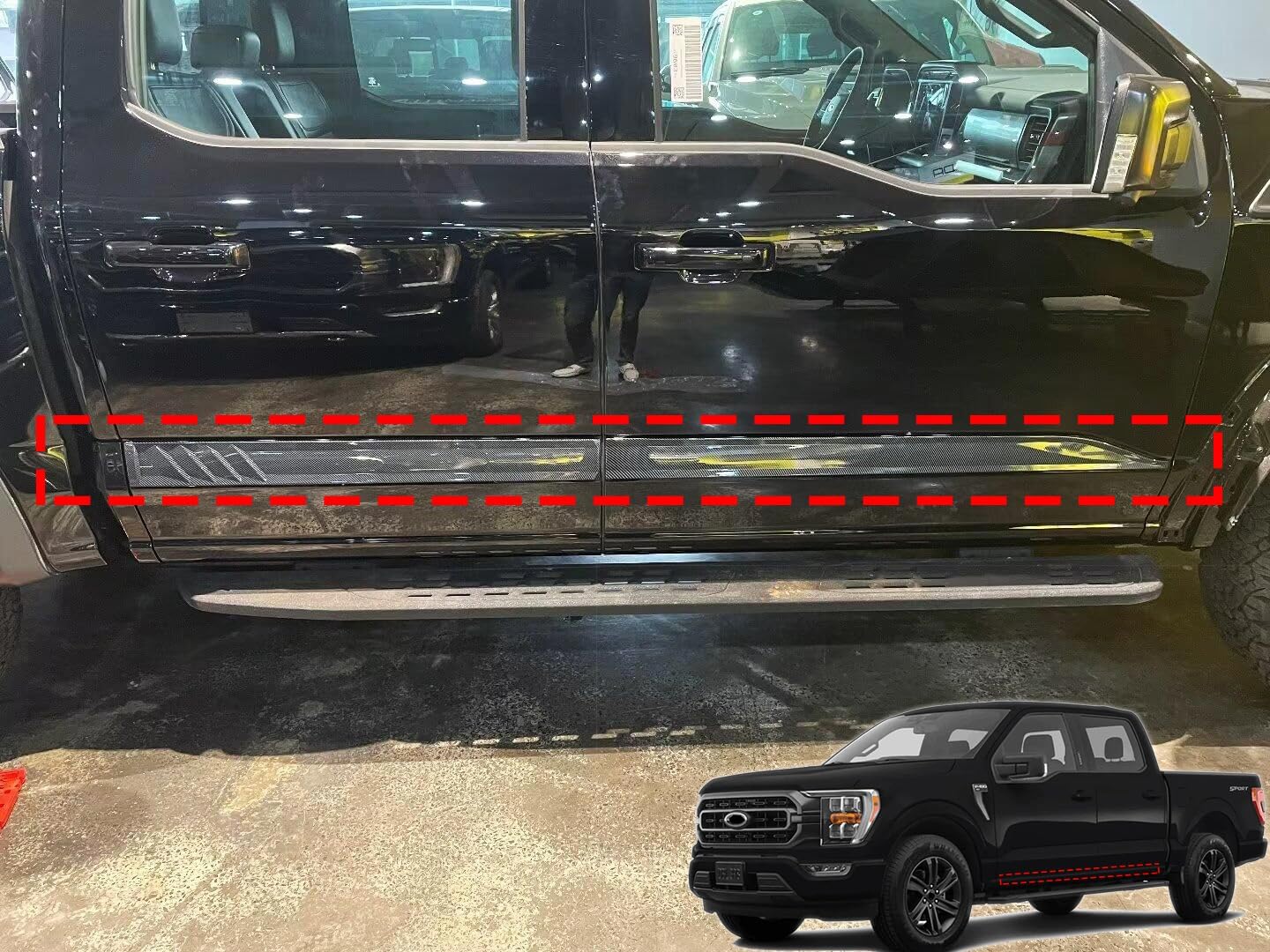 Car Body Stainless Steel Side Door Molding Cover Trim, for Ford F-150 2021 2022 2023 Accessories, Auto Parts Chrome 4PCS Set
