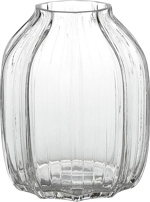Large Clear Glass Vase Ribbed Tall Clear Vase Flower Vase 21cm
