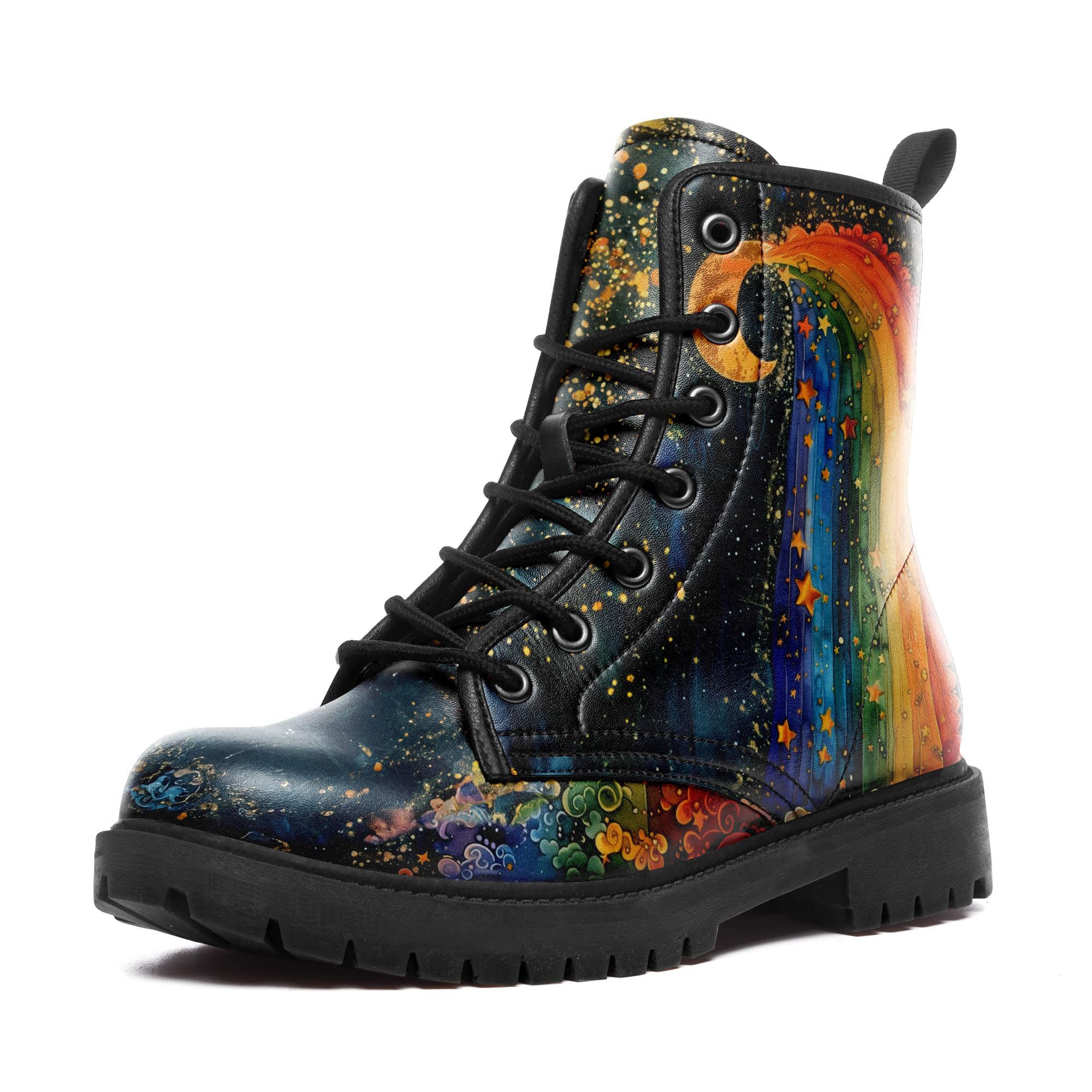 Onegam Punk Combat Boots, Stylish Motorcycle Booties for Men & Women, Waterproof Work Boot with Artistic Design
