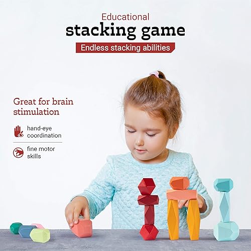 Miniatura 3 de Bloques de equilibrio de madera, apilables, piedras ligeras, juego de decoración de mesa auxiliar, para niños y adultos (16 piezas)