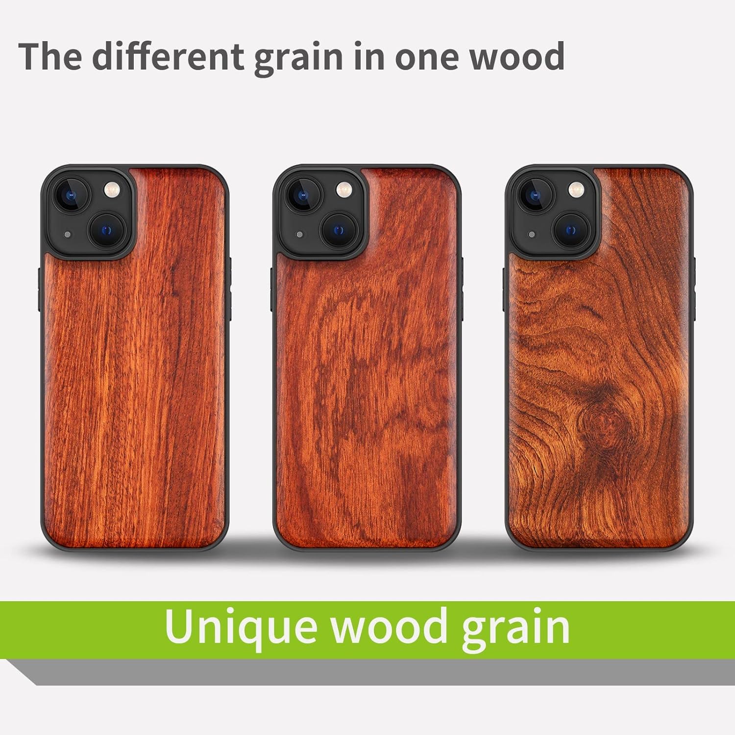 Carveit Magnetic Wood Case Compatible with Phone 13 Case [Hard Real Wood & Soft TPU] Unique & Classy Wooden Shockproof Hybrid Protective Cover for MagSafe (Natural Grain -Rosy)