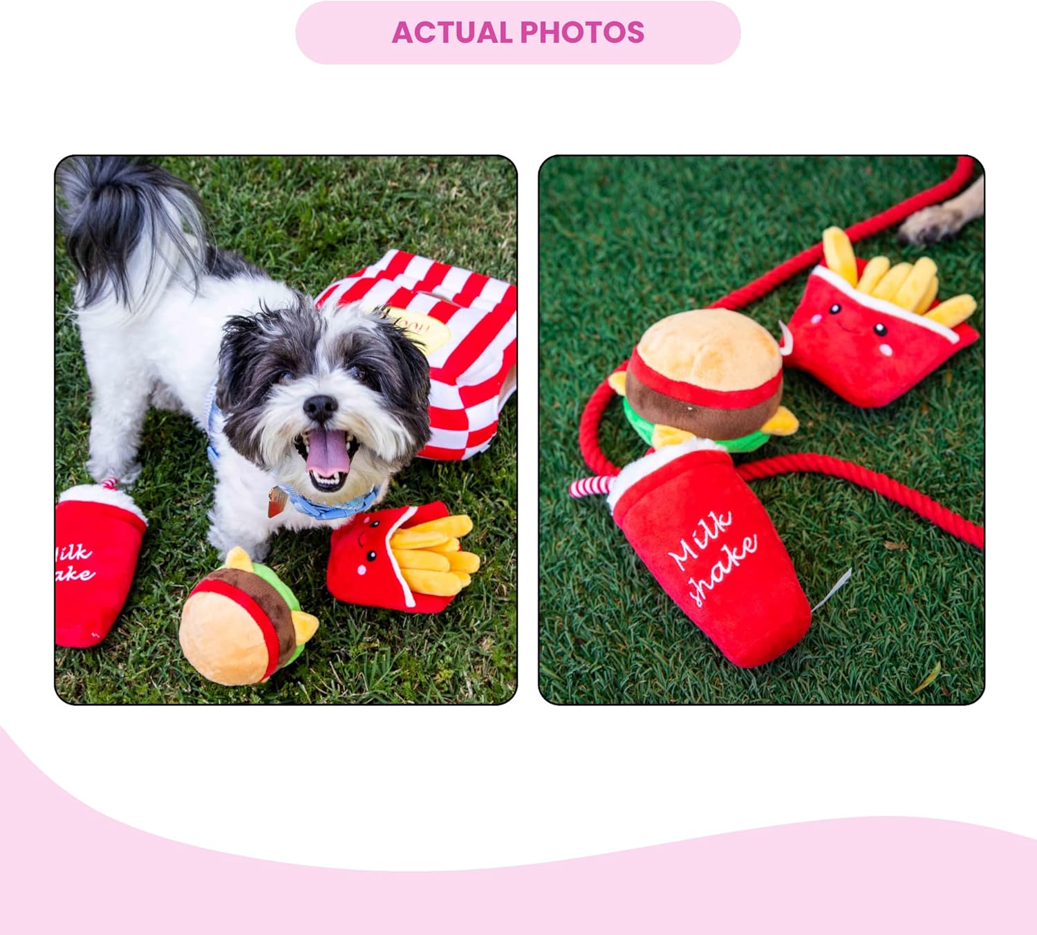 Glow Pups Dog Toys Food Parody Plush Dog Toy with Squeaker, Doggy Bag Hide and Seek Toy, Crinkly Bag for Burrowing Fun, Promotes Mental Stimulation and Reduces Stress, 12" x 9" x 5", Red Striped