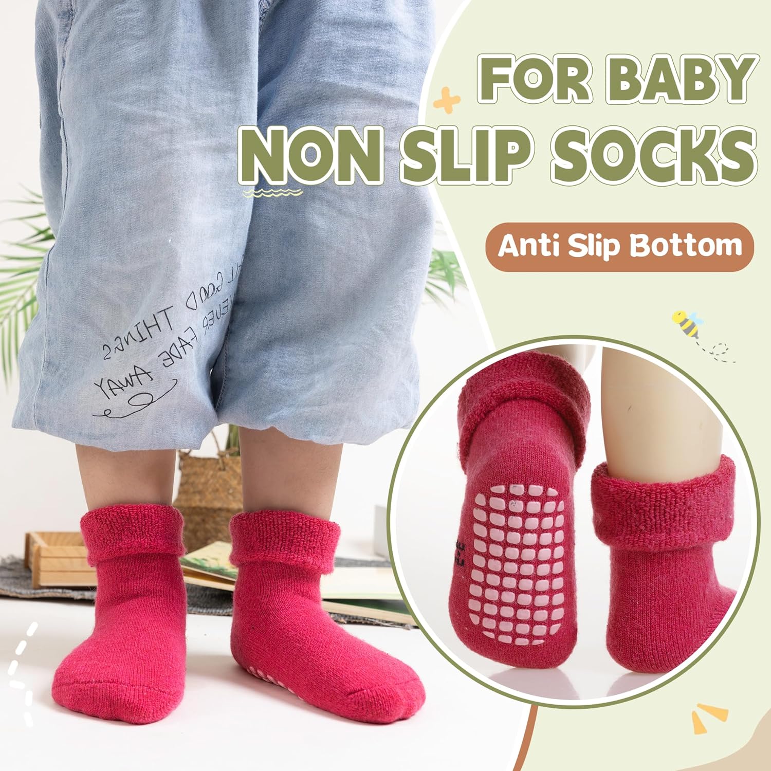 Baby Wool Floor Socks Soft Winter Warm Thick Non slip Toddler Boys Girls Crew Neck Socks 6 pairs - Image 6