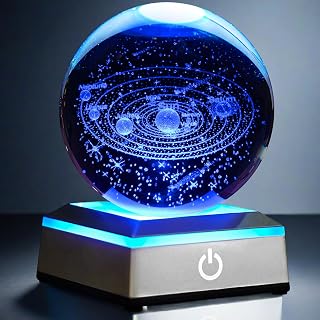 3.15 inch Solar System Crystal Ball Night Light with Colorful LED Lamp Touch Base Astronomy Decor Space Gifts for Kids Friends Birthday Christmas