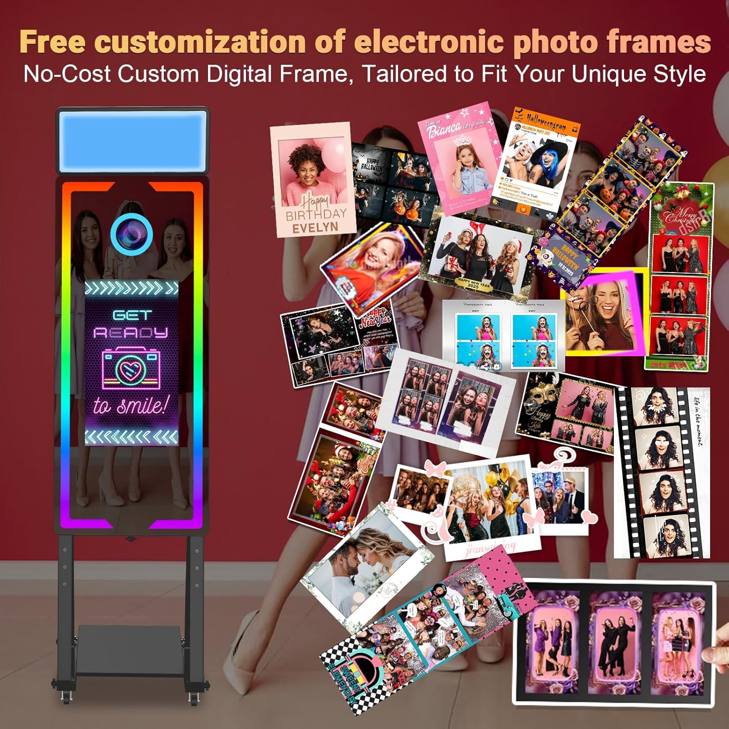 Magic Mirror Photo Booth, 40-22in Interactive Touch Screen Photo Booth Machine Built-in Mini PC,App Remote Control RGB Light,Idea for Event Rental Party (Black, 40-22in)