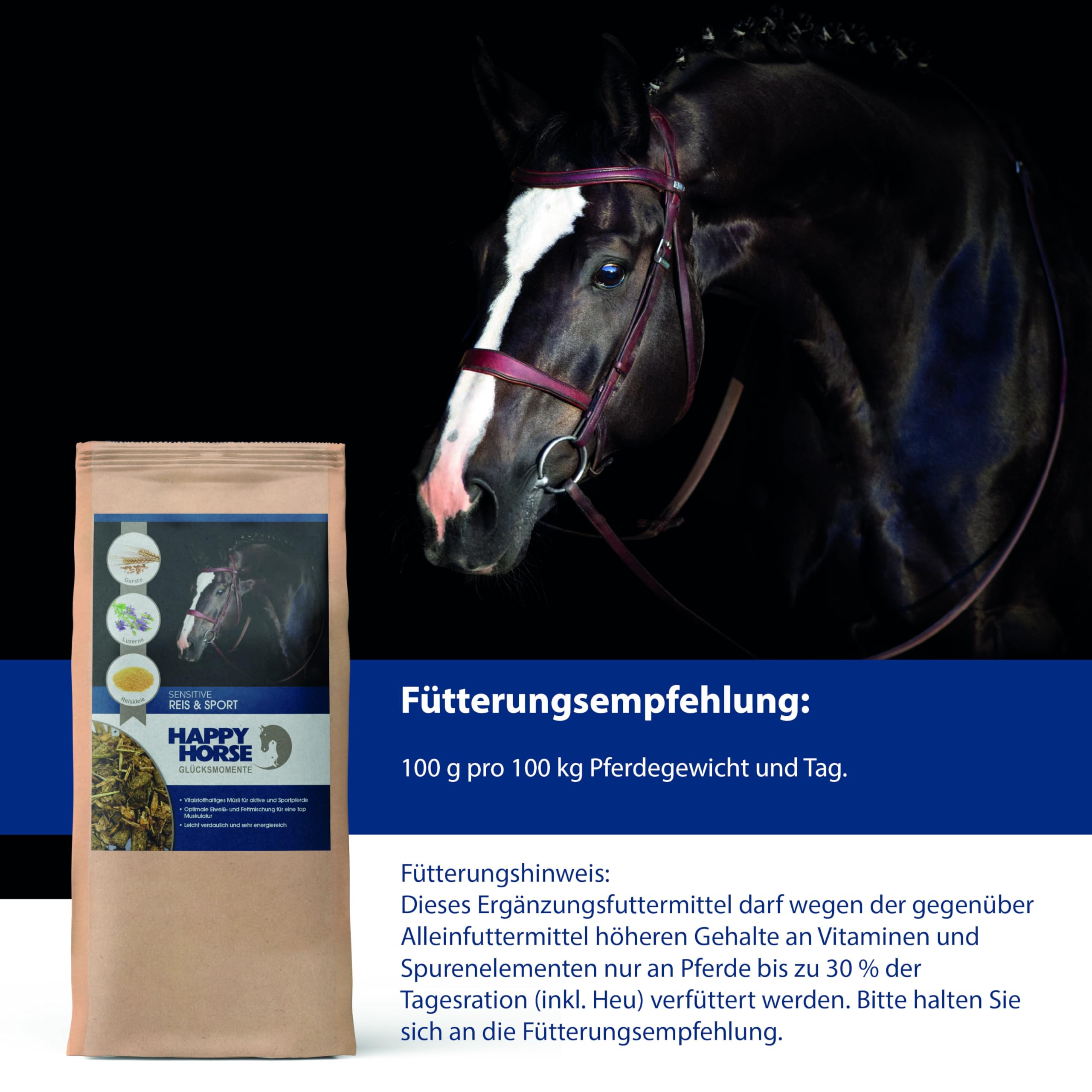 HAPPY HORSE Sensitive Reis & Sport 2 x 14 kg Vorteilspack – Pferdefutter zur Gewichtszunahme & Muskelaufbau - Getreidearm, Glutenfrei, Energie- & Vitalstoffreich - Made in Germany