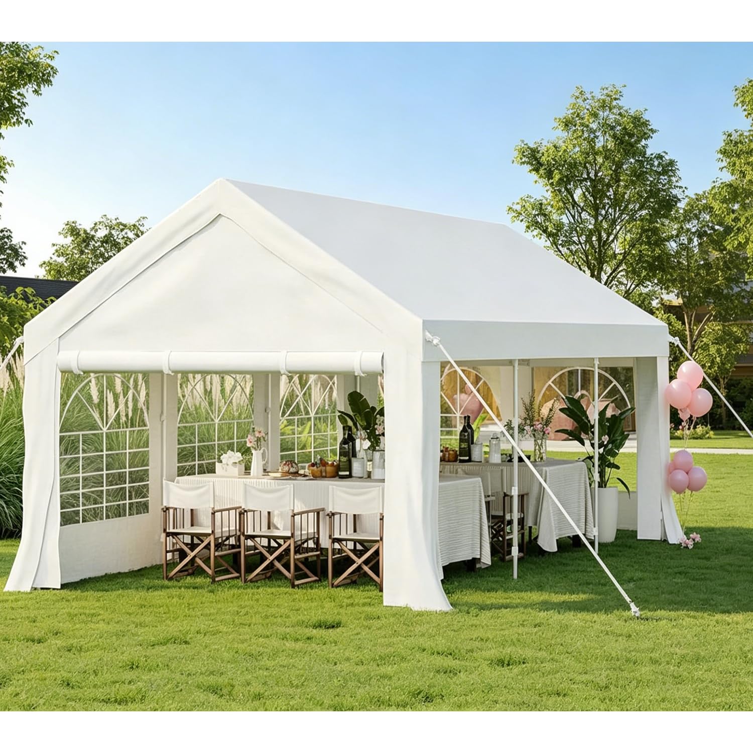 Hawthyhome Partyzelt 4x6 Wasserdicht Stabil Pavillon PE PlaneGartenzelt UV Schutz 50++ Zelt Festzelt Gartenpavillon für Garten, Party, Festival, Hochzeit, Weiß
