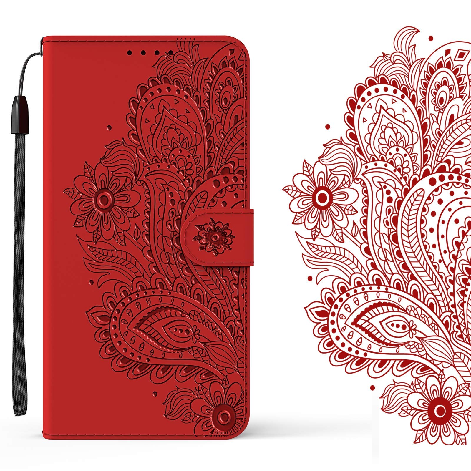 Galaxy S20 FE 5G / S20 Lite Case,Galaxy S20 FE 5G Cover 3D Peacock Flower Embossed PU Leather Flip Notebook Wallet Case Magnetic Stand Card Slot Folio Case for Samsung Galaxy S20 FE 5G,YX Flower Red