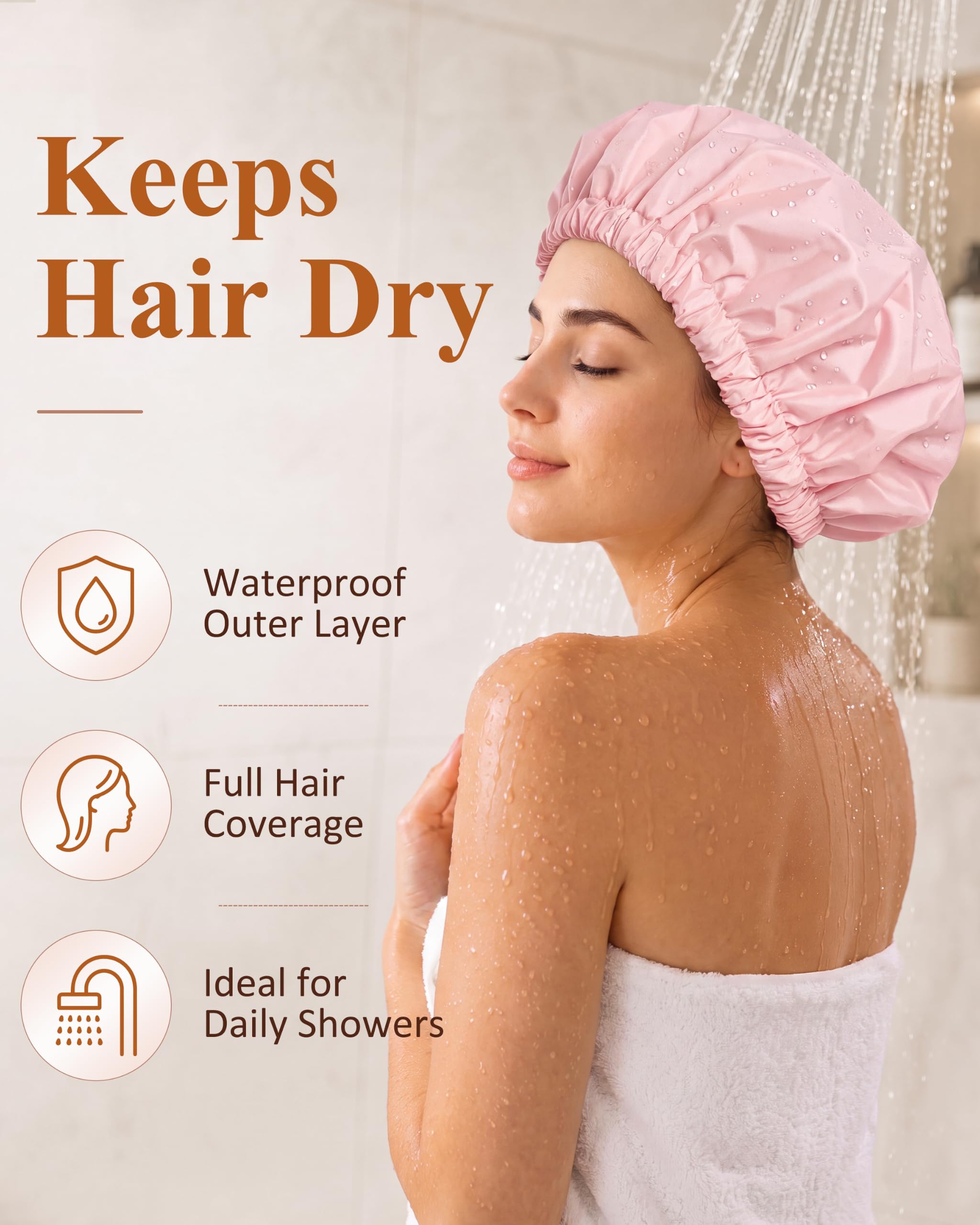 Reusable Shower Caps for Women - Waterproof & Dry Hair -2