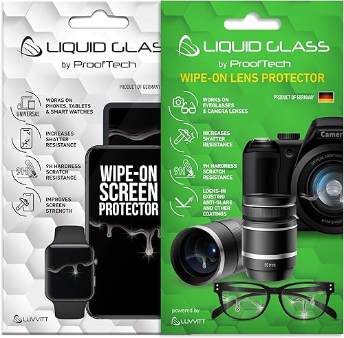 LUVVITT Paquete de 2 protectores de pantalla de vidrio líquido y protector de lente