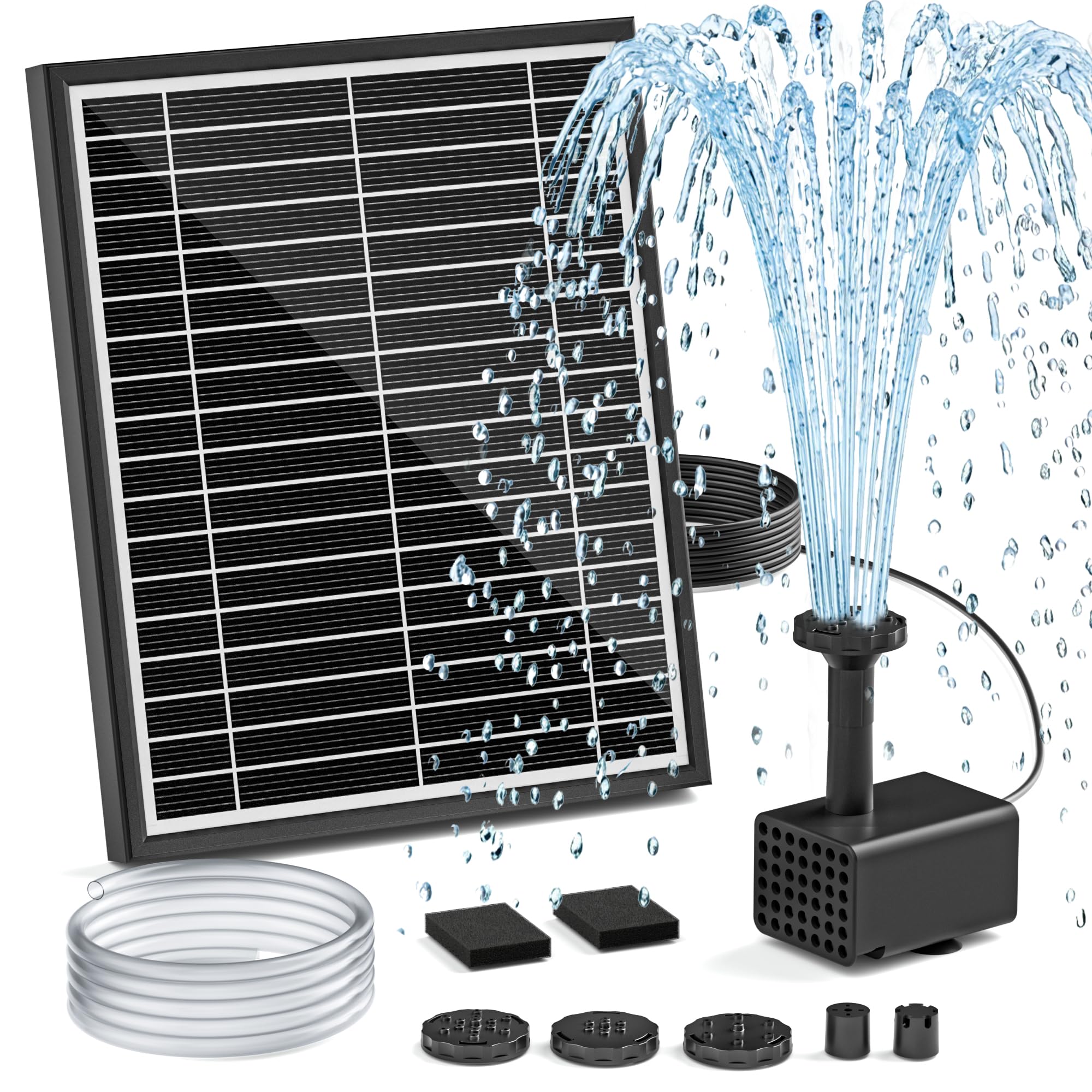 Bomba de Fuente Solar para Bebedero de Aves, Bomba de Agua Solar de 5,5W con Cable de 3M, estaca de Suelo Ajustable, 5 Modos de rociado y Manguera de 1,2M, protección contra Marcha en seco