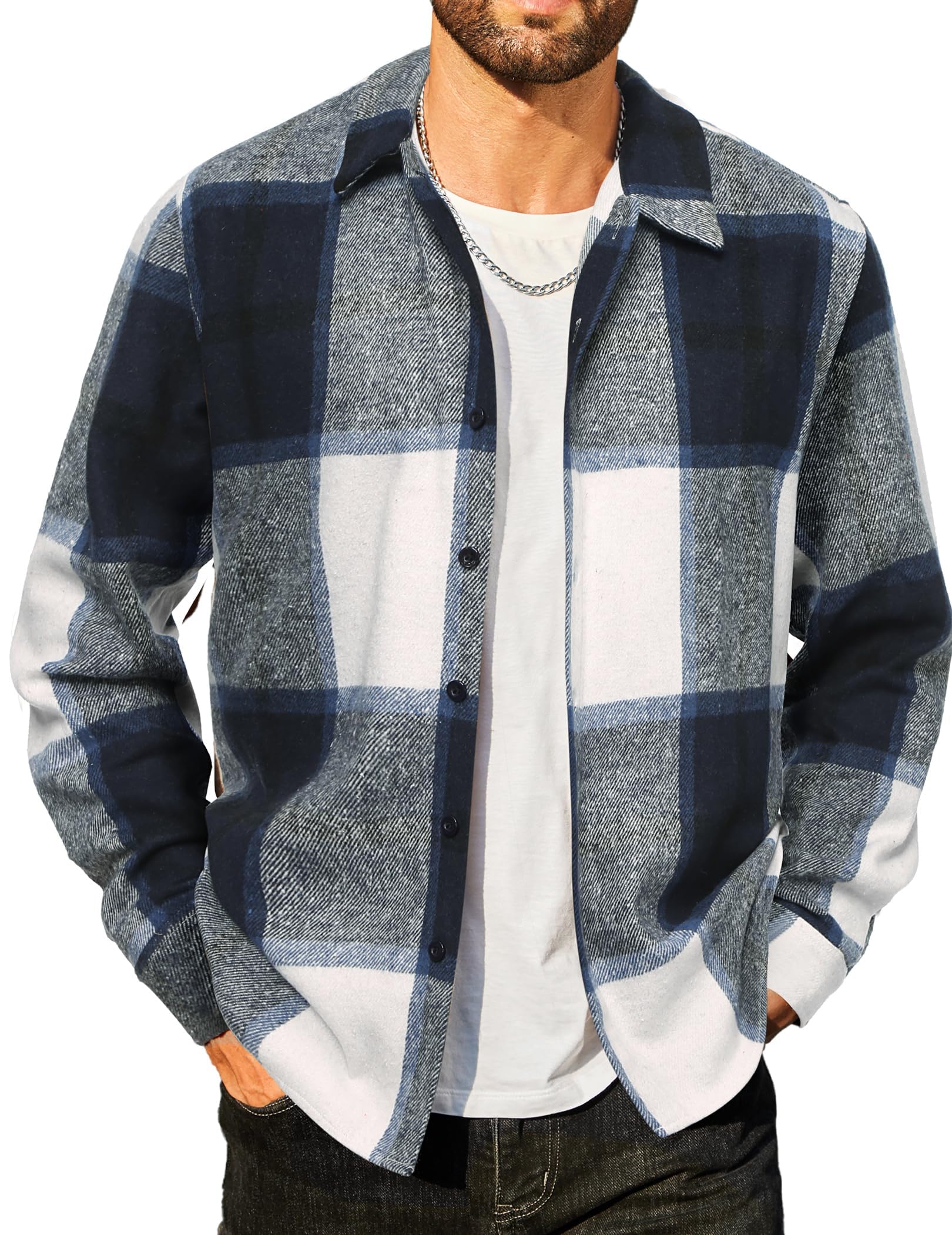 COOFANDY Herren Flanellhemd Kariert Langarm Casual Button Down Holzfällerhemd Regular Fit Passform Trachten Freizeithemd