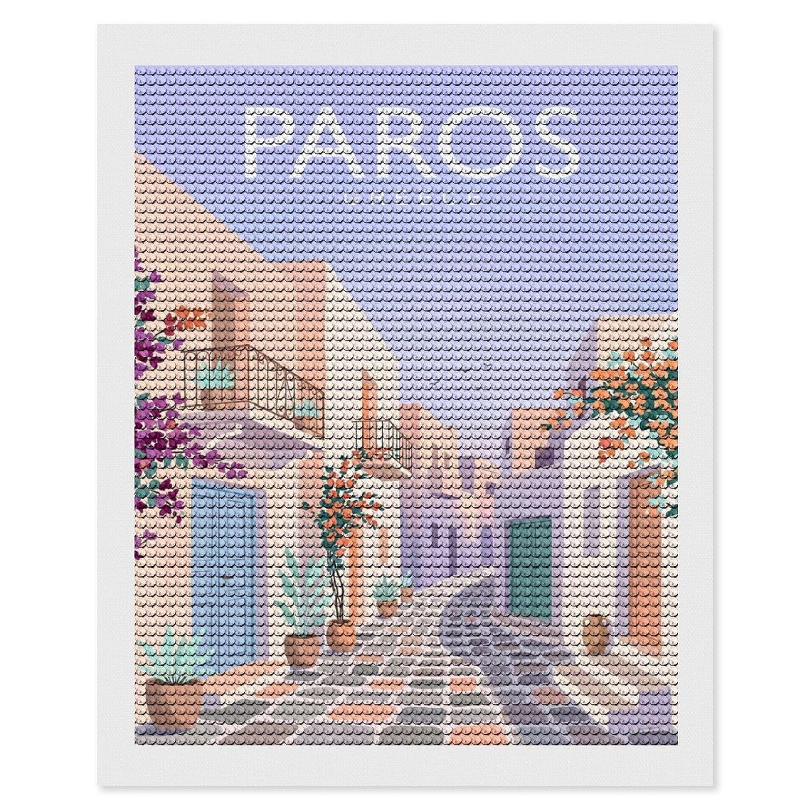 Junmoney Paros Greece Diamond Art Canvas 16"x20", Easy to Follow Symbols, Finish and Display, Fun Craft Experience, Aesthetic Room Decor