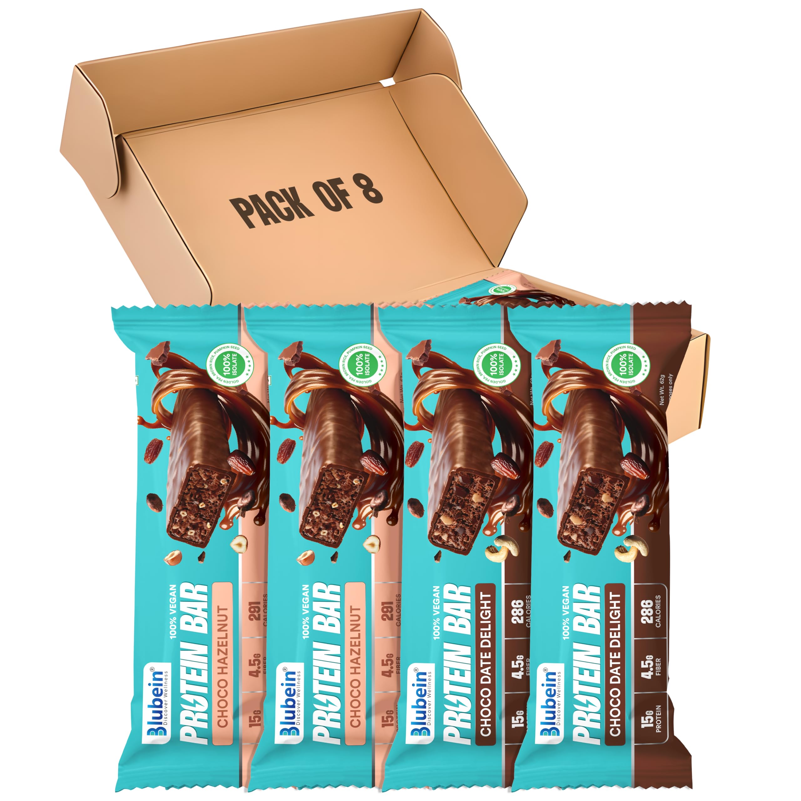 Blubein Protein Bar - Choco Date Delight, 15g Plant Protein, Protein bars without sugar, No Gluten or Soy, No Palm Oil, Made with 100% Natural Ingredients & No Preservatives, Non-GMO | 63g Bar — Amazon image 15