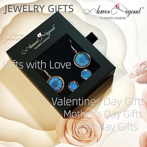 Miniatura 4 de Aretes de flores prensadas de margaritas con caja de regalo, aretes de flores secas redondas de 0.8 pulgadas, aretes de flores reales, regalos de