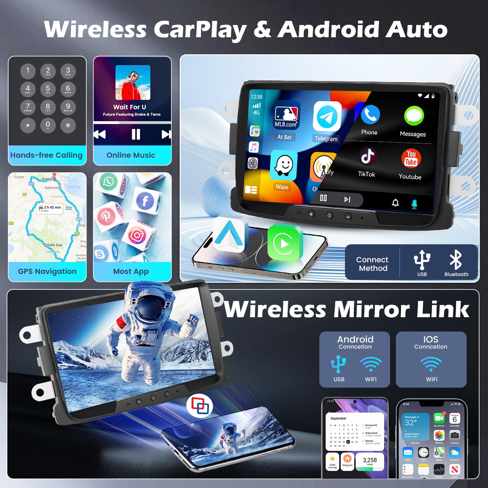 Radio 8 Core/4G + 64G do Dacia Duster Sandero Logan Docker Radio samochodowe 2 Din Android 15 Wireless Carplay Android Auto 8 cali ekran dotykowy z GPS WiFi AHD kamera cofania MIC