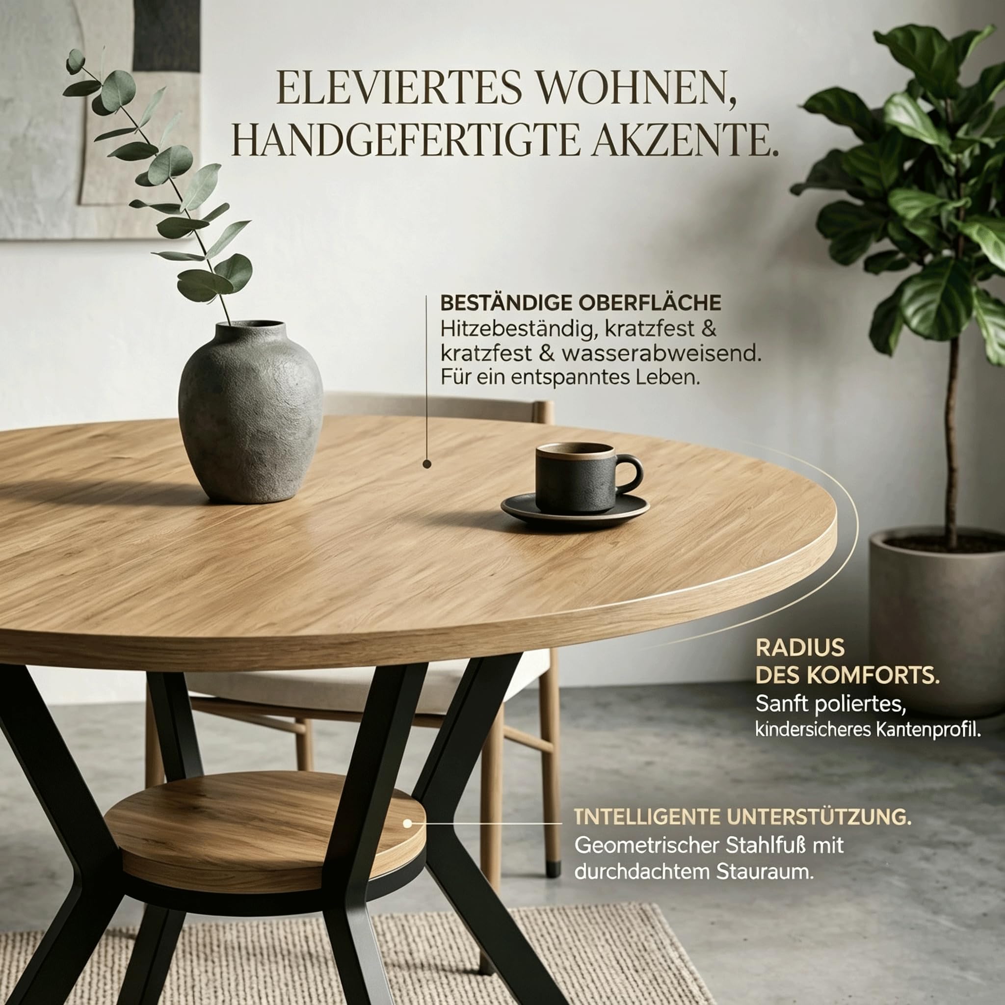 Tavolo da pranzo rotondo allungabile, 100-140 x 100 x 80 cm, robusto telaio in metallo a X, nero, tavolo da cucina con vano portaoggetti, tavolo da pranzo allungabile ovale per fino a 6 persone, per