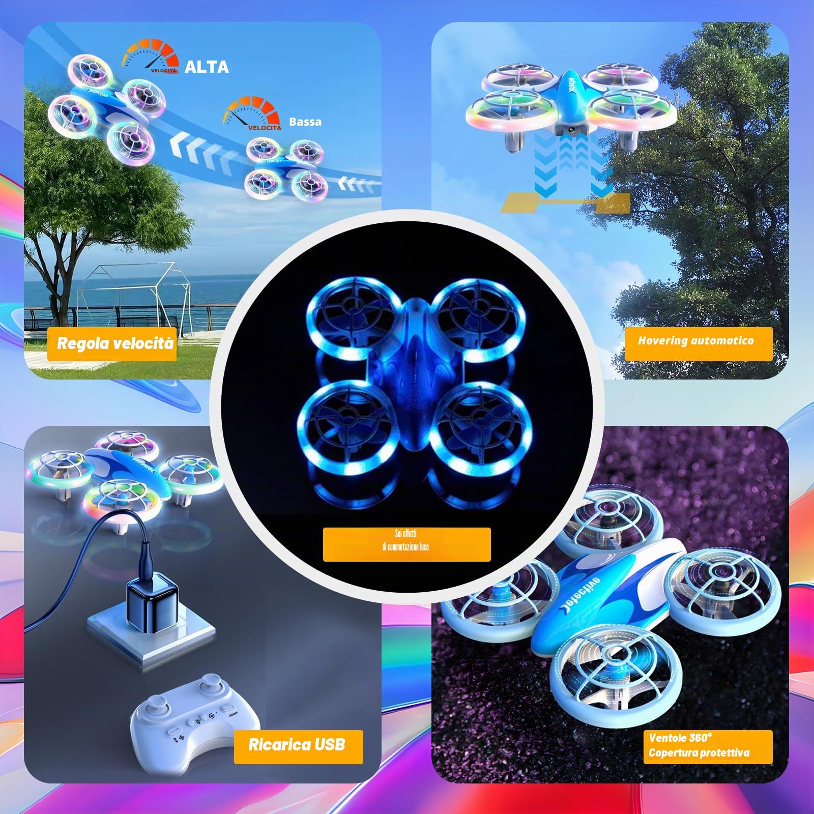 Drone per Bambini, Mini Drone con 3 Batterie per Principianti, Elica di Protezione Completa, Telecomando a 2,4 GHz, Mantenimento Dell'altitudine, 360 Giri, con Luci LED, Regali per Bambini