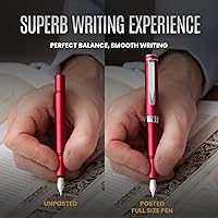 Vista 6 de Scriveiner - Pluma fuente de lujo EDC (fina), impresionante bolsillo EDC rojo mate con acabado cromado, punta alemana Schmidt, convertidor, un gran