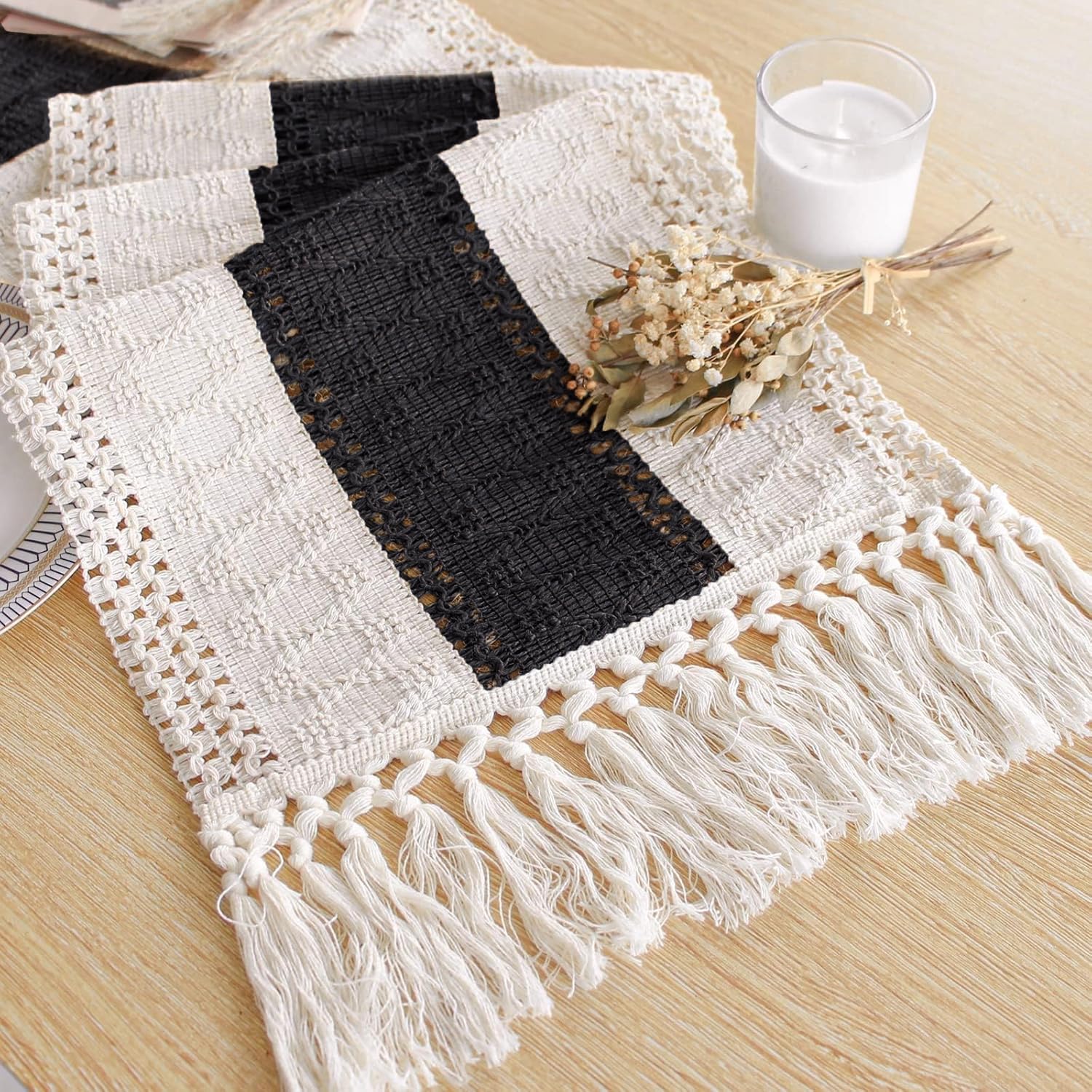 FEXIA Farmhouse Table Runner for Home Decor 12x60 Black Fall Home Decor