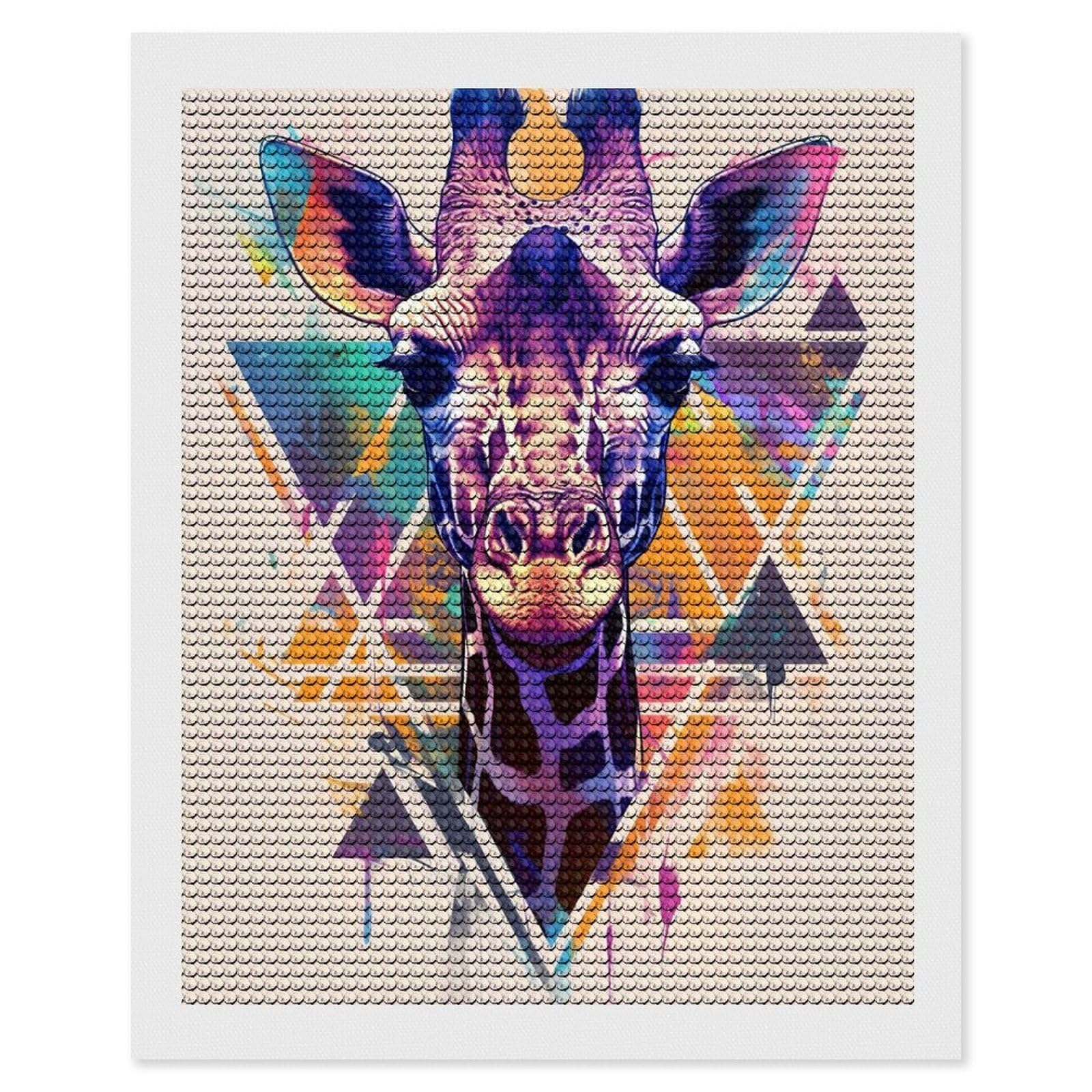 Junmoney Colorful Giraffe Portrait with Geometric Background Full Drill Diamond Painting Kit 16"x20", for Teens, Calming Craft to Unwind, Home Wall Decor, Christmas Gift