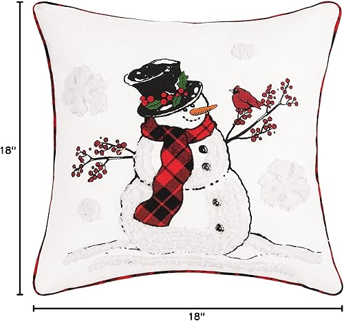 Miniatura 6 de C&F Home Almohada cuadrada de 18 x 18 pulgadas, diseño de muñeco de nieve de Navidad con bufanda que sostiene un cardenal sobre fondo blanco,