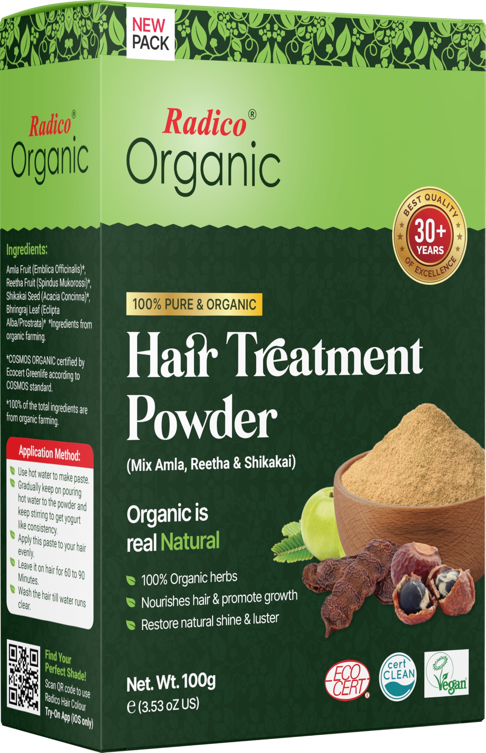 Radico Organic Amla, Reetha, Shikakai Mix Hair Treatment Powder - 100% Organic, 100% Natural Herbs For Soft, Shiny & Healthy Hair, Prevents Dandruff & Thinning (100g)-picture-18